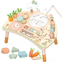 Hewaurorion Baby Activity Table Toys for 1+ Year Old, 9-in-1 Wooden Montessori Toy Busy Board for Kids with Shape Sorter Bead Maze, Toddler Sensory Learning Toys Age 12+ Months, 1st Birthday Gifts