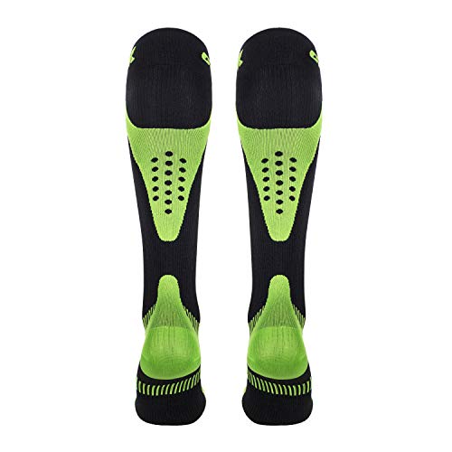 Image of CSX Compression Socks for Men and Women, Knee High, Recovery Support, Athletic Sport Fit, Green on Black, Small (15-20 mmHg)