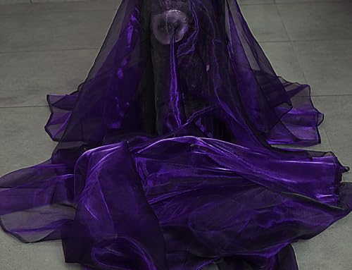 Image of MDS Pack of 10 Yard Sheer Organza Fabric for Wedding Party Home Event Banquet Decorations, Backdrop Curtain Craft Dress Sewing Fashion DIY Crystal Organza Tulle Fabric Bolt 44 inch Wide - Purple