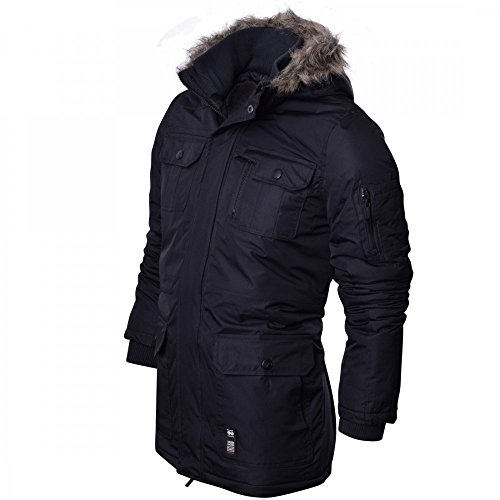 Crosshatch Mens Heavy Weight Fur Hood 'Parked' Parka Padded Waterproof Winter Coat Jacket - X Large - Solid Black - Image 4