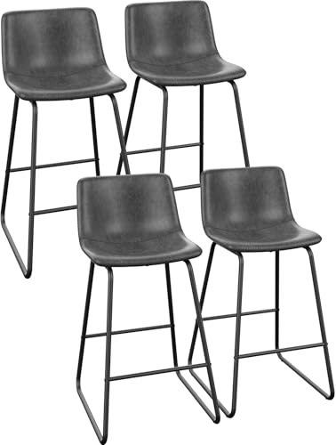 Image of REONEY Bar Stools Set of 4, 26 inch Urban Faux Leather Counter Stools, Grey