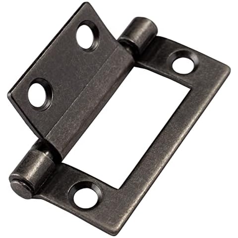 6 Pack Cabinet Hinges for Kitchen Cabinets Door Wood Tool Box 2 Inch Small Inset Non-Mortise 135 Degree Open Flush Butt Cupboard Hinge with Upgraded Screws, Black Tone Gun Metal Cover