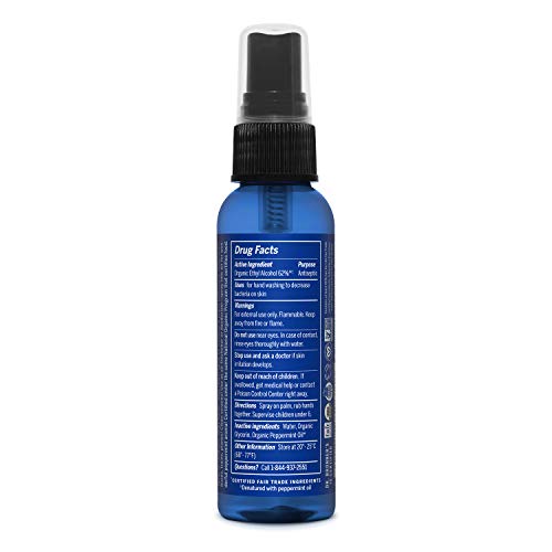 Dr. Bronner's - Organic Hand Sanitizer Spray (Peppermint, 2 ounce) - Simple and Effective Formula, Cleanses & Sanitizes, No Harsh Chemicals, Moisturizes and Cleans Hands