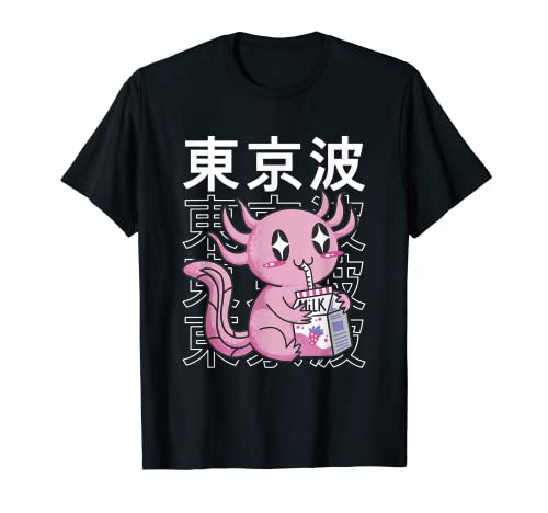 Axolotl Fresa Leche Kawaii Estética Niño Adolescente Anime Chica Camiseta