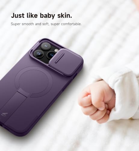 Image of SURITCH for iPhone 14 Pro Max Case with Magnetic Camera Slide Cover and Adjustable Kickstand, Compatible with MagSafe, Shockproof Bumper Case Slim Protective Cover 6.7 Inch, Dark Purple