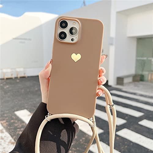 Collier lanière iPhone 8 Plus coque marron pour garder les mains libres en voyage