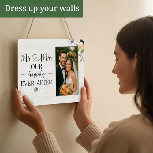 LUERHUI Wedding Gifts Picture Frame for Newlyweds Engagement Bridal Shower, Mr & Mrs Wedding Picture Frame for Bride Groom