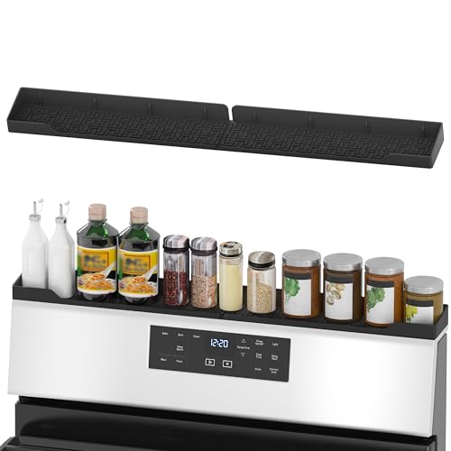 Xaogogo Magnetic Stove Top Shelf, 30 Inch Magnetic Silicone Kitchen Spice Rack for Back of Stove, Over the Stove Top Kitchen Organization, Oven Shelf, Seasoning Organizers, Easy to Clean, Black