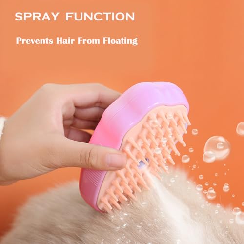 Image of Steam Brush for Cats, Spray Comb Mist Brush, Rechargeable Steam Pet Brush for Dogs and Cats, Self-Cleaning 3-in-1 Cat Hair Brush with Steam for Long and Short Hair for Cats and Dogs (pink)