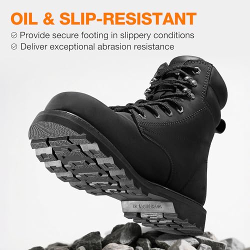 Image of NINGO Soft Toe Work Boots for Men, Waterproof Comfortable Leather Industrial & Construction Boots, Oil & Slip Resistance Safety Shoes with EH Protection, for Outdoor Factories Warehouses Farms
