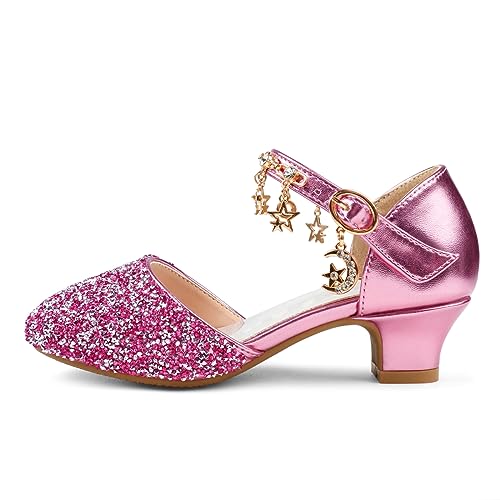 Eithy Girls Sandals Glitter Dress Shoes Princess Diamond Low Heel Pendant for Kids Toddlers2
