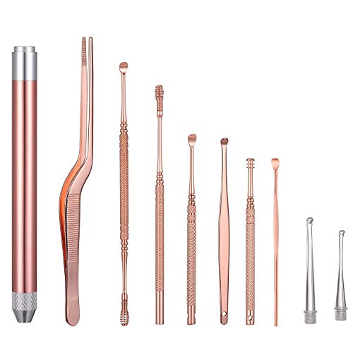 Limpiador de Oídos Removedor Set de limpieza de orejas de Cera de Oído De Orejas De Acero Inoxidable,Limpieza de oídos - Incluye caja de almacenamiento de limpieza