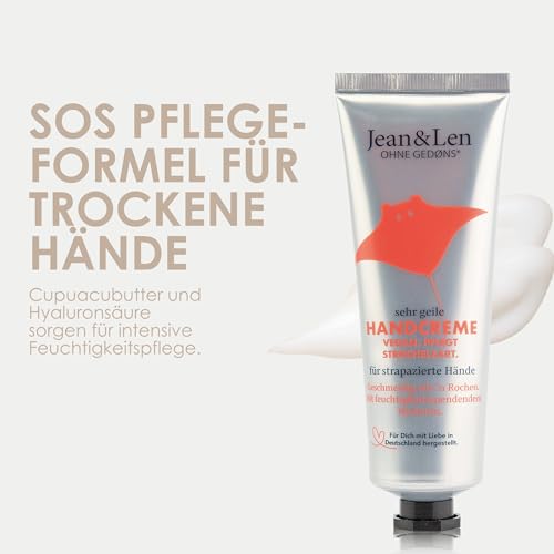 Jean & Len – Sehr geile Handcreme Neutral, Handpflege für strapazierte Hände, pflegt intensiv, ohne Parabene und Silikone, vegan, Handcreme Tube, 75 ml – Bild 4