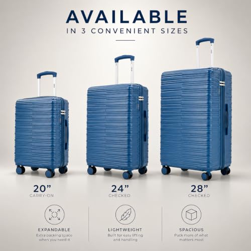 Image of IZOD Romeo 3 Piece Hardside Expandable Luggage Set with Spinner Wheels | Designer Style Hard Shell Travel Suitcase Set (20 inch Carry-On / 24 inch & 28 inch Checked) - Bliss Blue