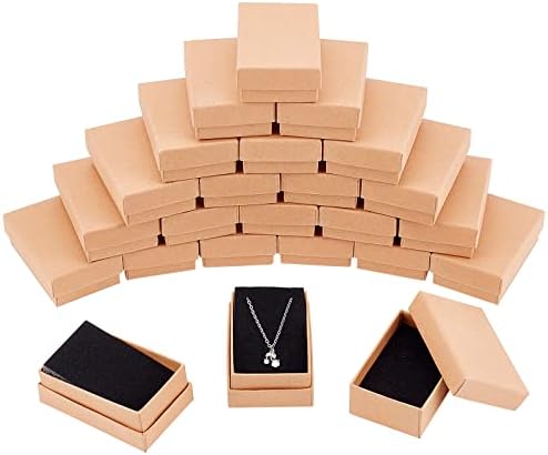 NBEADS 16 Pcs 7×7×2.6cm Square Burlywood Cardboard Bead Paper Gift Box for Jewellery Bracelet Necklace Crafts Birthday Christmas Festival Present Storage