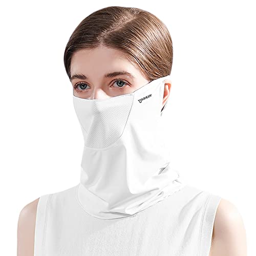 Belsen Protector facial UV multiusos para el cuello, polaina elástica con cintas para las orejas, Blanco, talla única