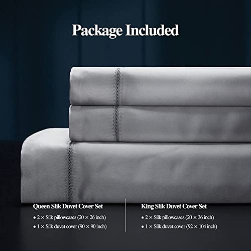 Your Moon 25 Momme Mulberry Silk Duvet Cover King Size, 3 Pcs Set Top Grade Luxury Mulberry Silk Duvet Cover With Buttons Closure —1 Duvet Cover And 2 Pillow Shams (Starry Gray) #TOP7