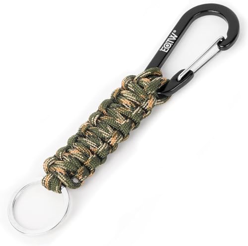 Portachiavi Paracord Con Moschettone Robusto in di Sopravvivenza Militare per Uomini e Donne in Campeggio DE-Mimetico verde