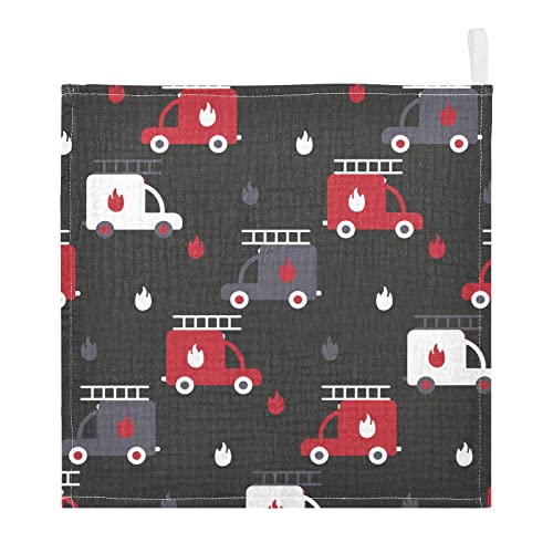 Image of vvfelixl Firefighters Fire Trucks Baby Burp Cloths, Baby Muslin Washcloths for Boys Girls, Cotton Baby Face Towel for Newborn Infants Soft and Absorbent 11.8 X 11.8 in, 5 Pack Black