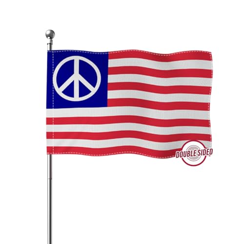 Vie Savaran US Peace Flag American USA United States Peace Sign Banner 1x1.5ft Double Sided Premium Burlap Heavy Duty Vivid Color Fade Resistant Pole Sleeve Durable TearProof Outdoor Garden Room Wall