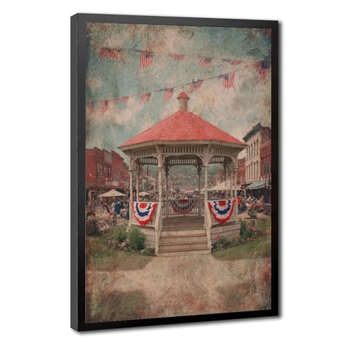 UZWGG 1pcs Black Framed 4th of July Posters Patriotic Holiday