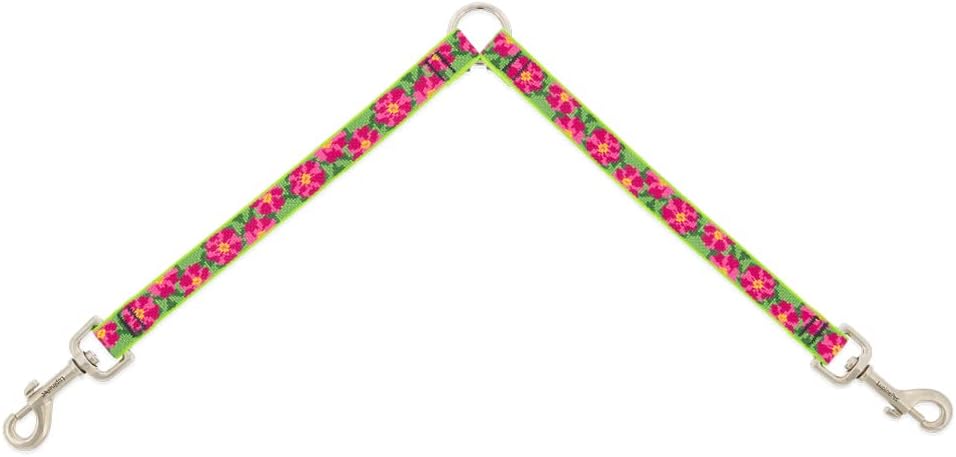 LupinePet 24-inch Coupler for Walking Two Medium or Larger Dogs Together, 3/4" Wide Petunias Design
