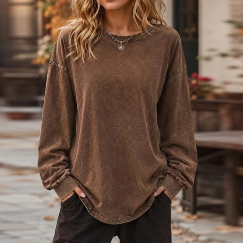 Long Sleeve Distressed Tshirt Women Washed Oversized Vintage Shirts - image 2
