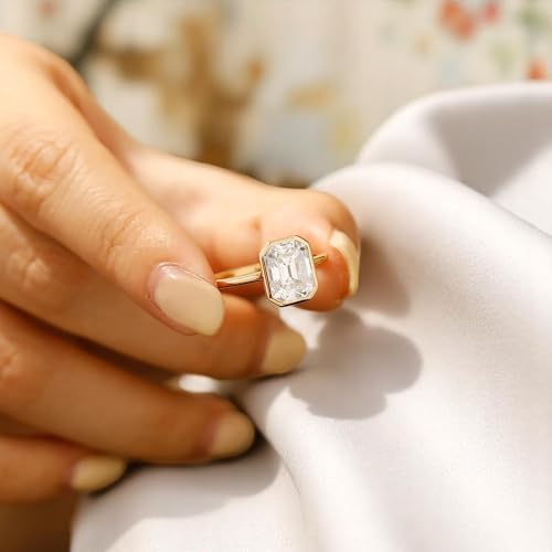 Vintage 2CT/3CT Emerald Cut Moissanite Engagement Ring for Women, Bezel Set Wedding Anniversary Promise Ring in 10K/14K/18K Gold, Timeless Proposal Jewelry Gift for Her4