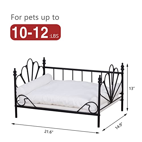 Babyland Bed For Dog, Pet Couch Bed With Metal Frame And Detached White Velvet Cushion With 2 Pillow For Small Pet #TOP1