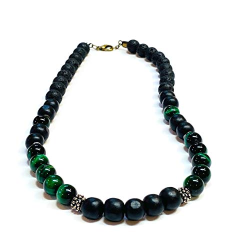 Zoya Gems & Jewellery 8MM Green TIger Eye Wood and Lava Rock Mens Necklace (B08ZKQP6Q6) Amazon Price History, Amazon Price Tracker