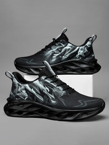 Sports Fashion Running Shoes, Mesh Athletic Sneakers with Gradient Design, Black White Blue Colors, Breathable Comfort4