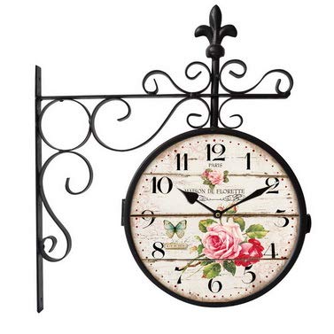 Horloge double bras en fer forgé durable et son cadran floral artistique