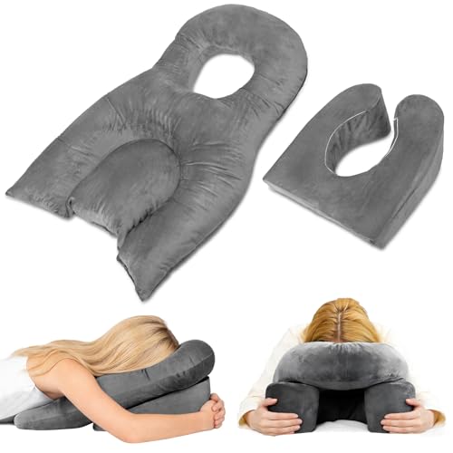 Face Down Pillow After Eye Recovery, Prone Massage Bed Pillow for Face-Down Position, BBL Pillow After Surgery for Sleeping, Retinal, Vitrectomy Surgery Recovery,Grey