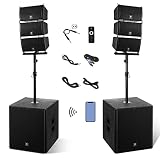 PRORECK Club 8000W P.M.P.O Powered PA Speaker System, 6 Line Array Speakers & 2PCS 18 Inch Subwoofers, Bluetooth USB SD Card Audio System with Remote Control for Wedding Church Conference Stage Party