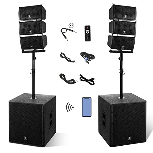 PRORECK Club 8000W P.M.P.O Powered PA Speaker System 6 Line Array Speakers & 2PCS 18 Inch Subwoofers Bluetooth USB SD Card Audio System with Remote Control for Wedding Church Conference Stage Party