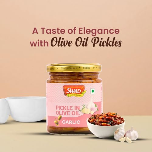 Image of SWAD Garlic Pickle in Olive Oil 200g | Spicy Garlic Achar with Olive Oil | Made with Fresh Premium Ingredients & Traditional Spices | Ideal for Enhancing Meals