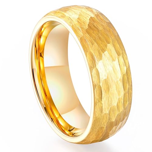 Bague tungstène pour hommes finition brossée et martelée de style alliance or T54