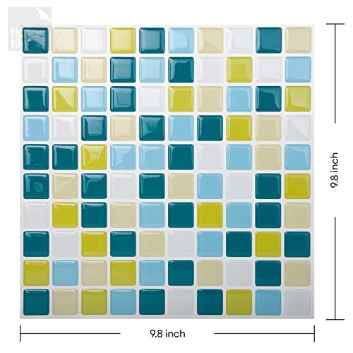 Tic Tac Tiles Peel And Stick Self Adhesive Removable Stick On Kitchen Backsplash Bathroom 3D Wall Tiles In Mosaic Designs (Peacockgreen) (10) #TOP1