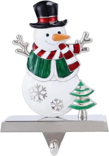 Snowman Christmas Stocking Holders for Mantle -Metal Stocking Hanger for Fireplace Christmas Stocking Hangers for Mantel Stocking Hooks for Fireplace Mantel Clips for Christmas Decor (White Snowman)