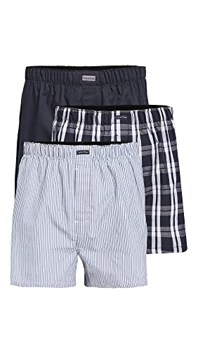 Calvin Klein Men's Multicolor Underwear Cotton Classics 3-Pack Woven Boxer, Tide/Morgan Plaid, Tide/Montague Stripe, Tide, Medium