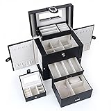 Kendal Jewelry Box for Women, Leather Jewelry Organizer with 2 Drawers and Mirror, Portable Mini Jewelry Case for Necklace, Ring, Jewelry LJC08BK