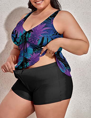 Image of Modest Tankini Swimsuits for Women Two Piece Bathing Suits Floral Print Tank Top with Boyshorts Tummy Control Swimming Suits