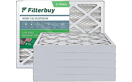 Filterbuy 20x25x2 Air Filter MERV 13, Pleated HVAC AC Furnace Filters (6-Pack, Platinum)