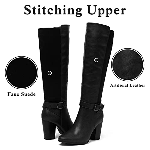 Women's Heeled Knee High Boots Zip Up High Chunky Heeled Boots4