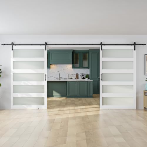 SMARTSTANDARD Double 48"×84" Glass Barn Door with Sliding Hardware Kit by SMARTSTANDARD - Used condition - US$446.08