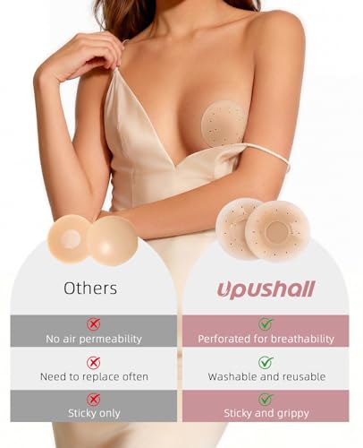 Upushall Nipple Covers for Women Reusable Breatheable Pasties, Adhesive Silicone Waterpoof Non Adhesive Center 1 Pair (Caramel, M) — view 6