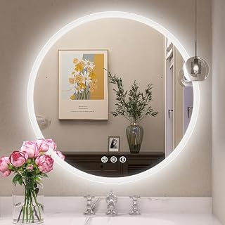 STARLEAD Round Bathroom Mirror with LED lights, 600mm Wall Mounted Mirror, LED Bathroom Mirror Bluetooth Mirror, Demister pad/Dimmable/Color Changing