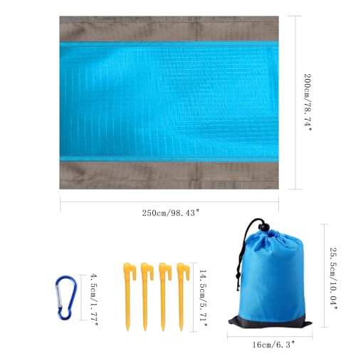 AUXHCYL Beach Blanket Beach Mat, 200x250cm Picnic Blanket Large, Sandless Beach Blanket Waterproof Sandproof,with 4 Stakes for 5-8 Adults,Lightweight Beach Accessories,Camping,Outdoor Essentials