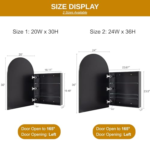 Image of TEHOME 20 x 30'' Brush Nickel Arched Bathroom Medicine Cabinet with Mirror Recessed and Surface Mount Medicine Cabinet Mirror