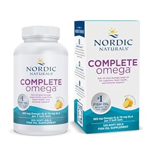 Nordic Naturals Complete Omega, Lemon Flavor – 120 Soft Gels – 565 mg Omega-3 – EPA & DHA with Added GLA – Healthy Skin, Cognition, Positive Mood – Non-GMO – 60 Servings
